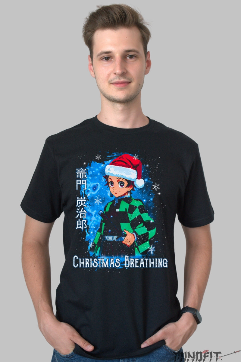 Tricou Anime Demon Slayer - Tanjiro Christmas Breathing Barbat Negru