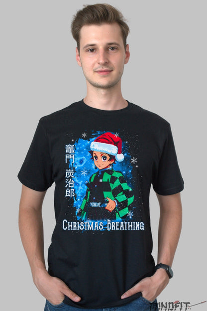 Tricou Anime Demon Slayer - Tanjiro Christmas Breathing Barbat Negru