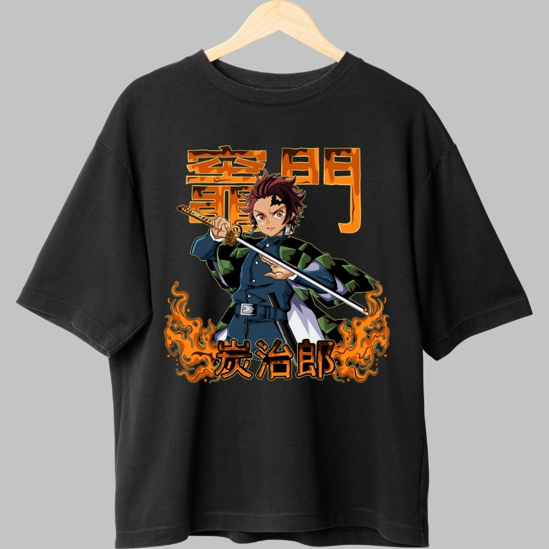 Tricou Anime Demon Slayer - Tanjiro Flame Blade fata