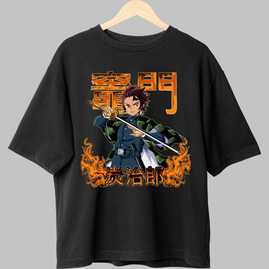 Tricou Anime Demon Slayer - Tanjiro Flame Blade fata
