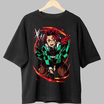 Tricou Anime Demon Slayer - Tanjiro Flame Breathing fata