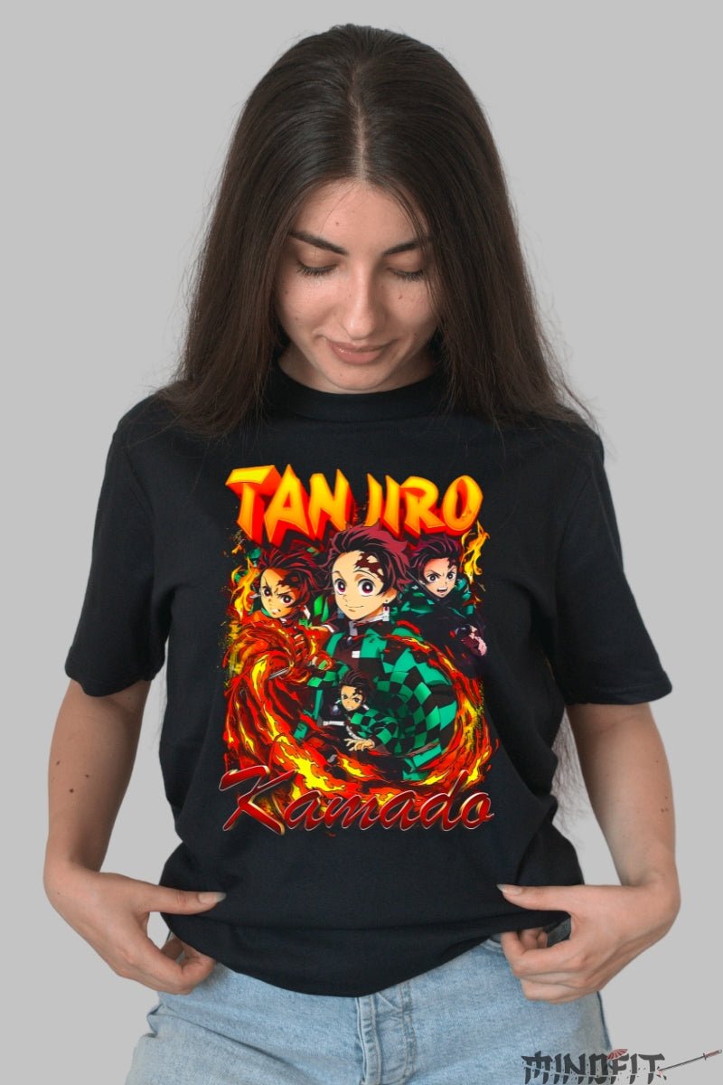 Tricou Anime Demon Slayer - Tanjiro Kamado Vortex de Flacari Dama Negru