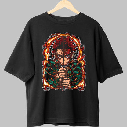 Tricou Anime Demon Slayer - Tanjiro Sabie Invaluita in Flacari Fata