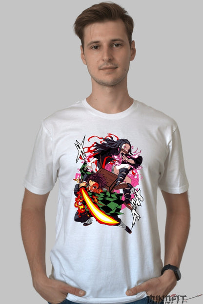 Tricou Anime Demon Slayer - Tanjiro si Nezuko in lupta finala barbat alb