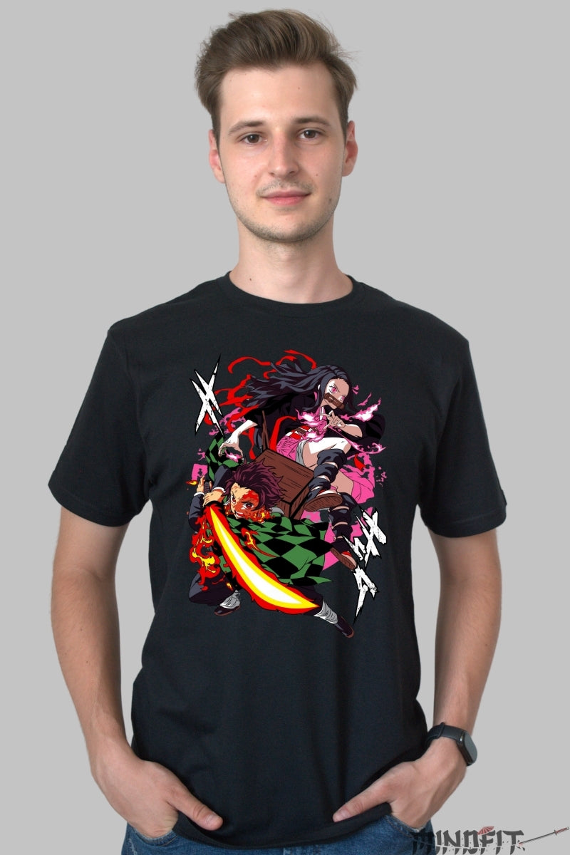 Tricou Anime Demon Slayer - Tanjiro si Nezuko in lupta finala barbat negru