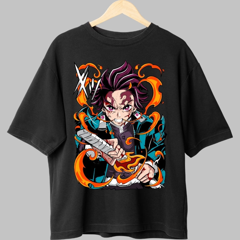 Tricou Anime Demon Slayer - Tanjiro Spiritul Flacarii fata
