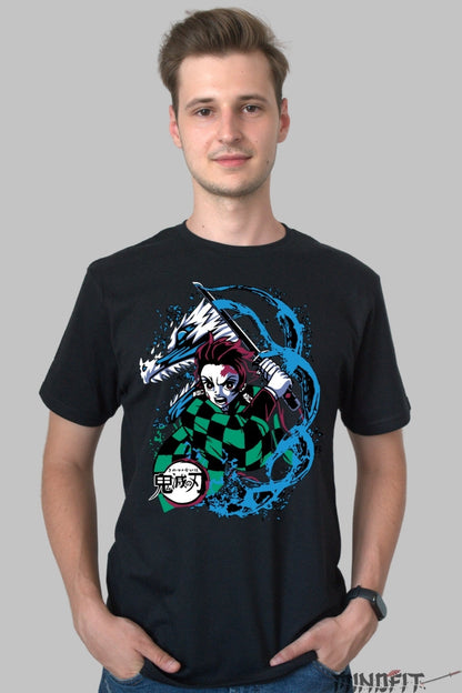 Tricou Anime Demon Slayer - Tanjiro Water Breathing Style barbat negru