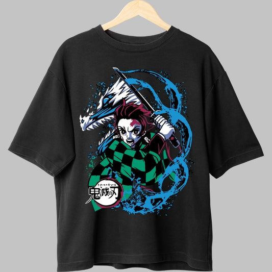 Tricou Anime Demon Slayer - Tanjiro Water Breathing Style fata