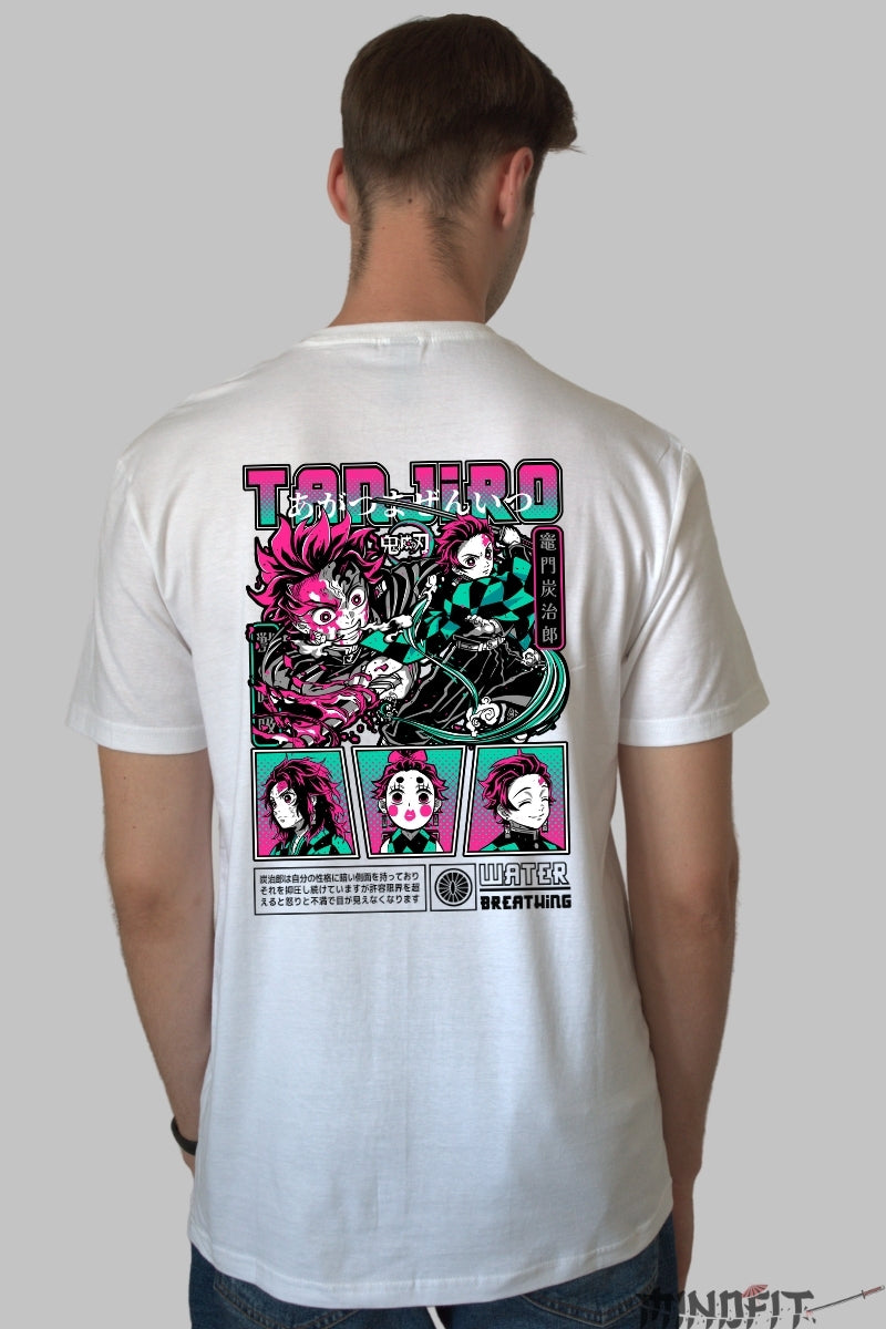 Tricou Anime Demon Slayer - Tanjiro Water Form Barbat Alb