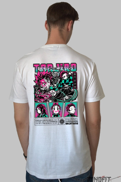 Tricou Anime Demon Slayer - Tanjiro Water Form Barbat Alb