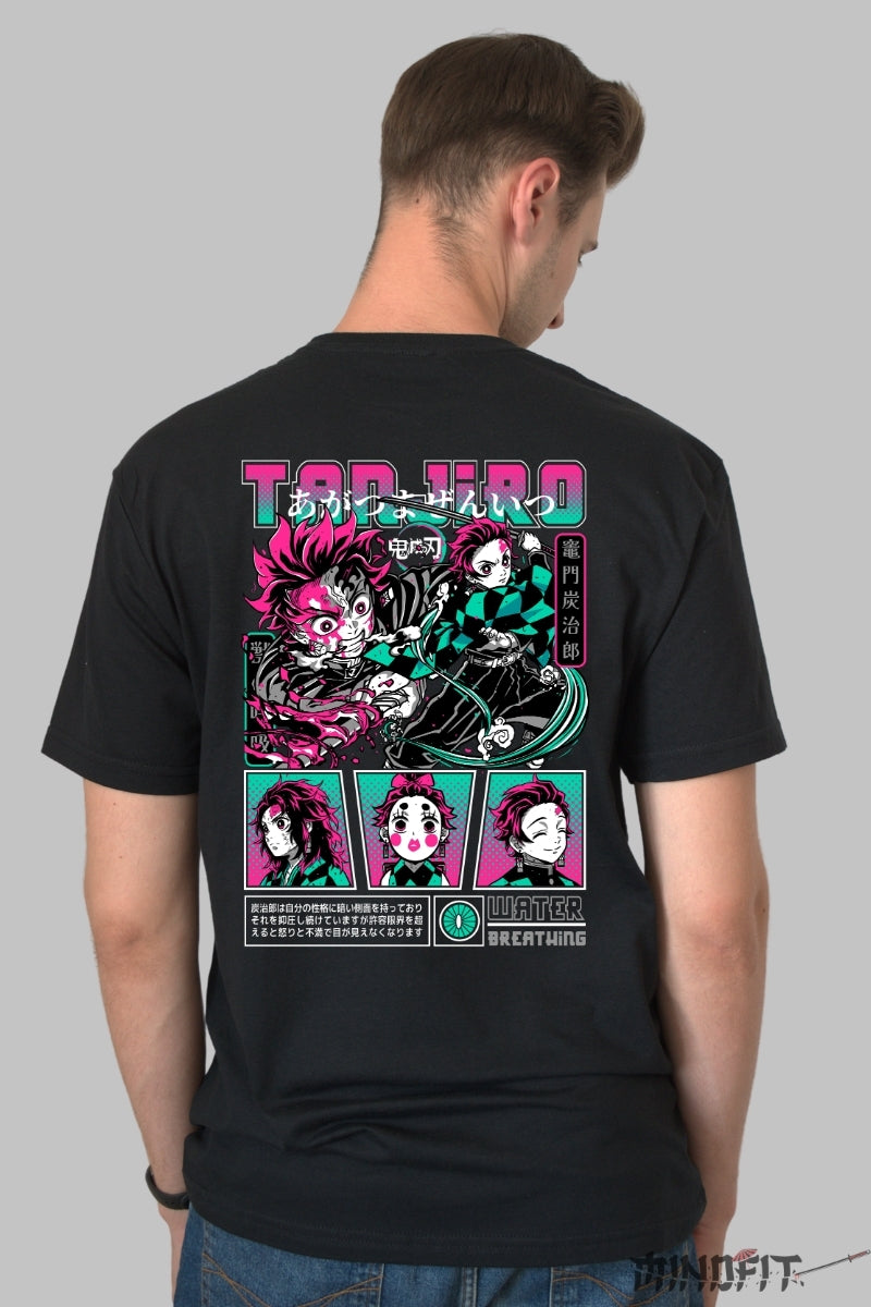 Tricou Anime Demon Slayer - Tanjiro Water Form Barbat Negru