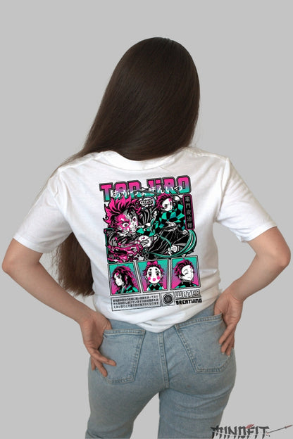 Tricou Anime Demon Slayer - Tanjiro Water Form Dama alb
