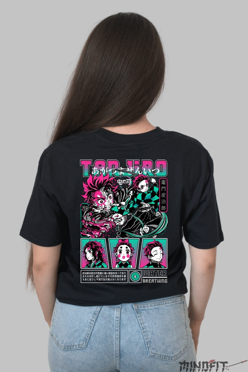 Tricou Anime Demon Slayer - Tanjiro Water Form Dama Negru