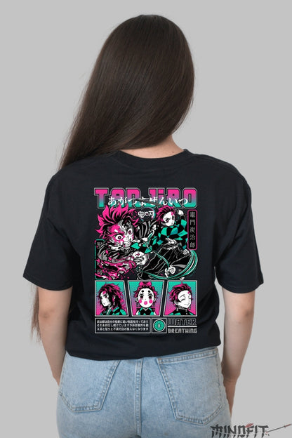 Tricou Anime Demon Slayer - Tanjiro Water Form Dama Negru