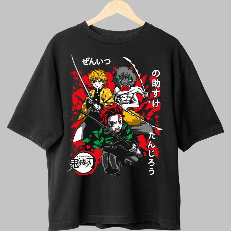Tricou Anime Demon Slayer - Tanjiro, Zenitsu si Inosuke in lupta fata