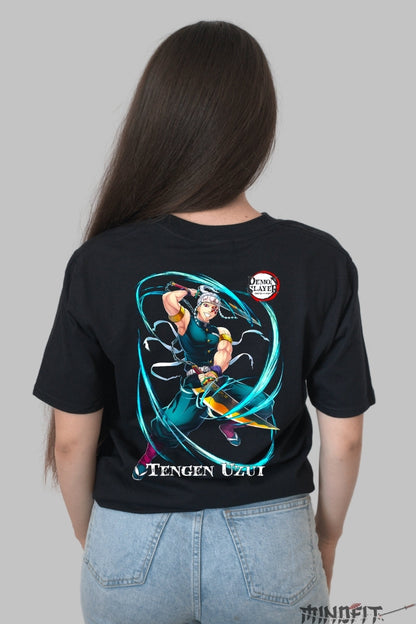Tricou Anime Demon Slayer - Tengen Uzui Epic Dama Negru