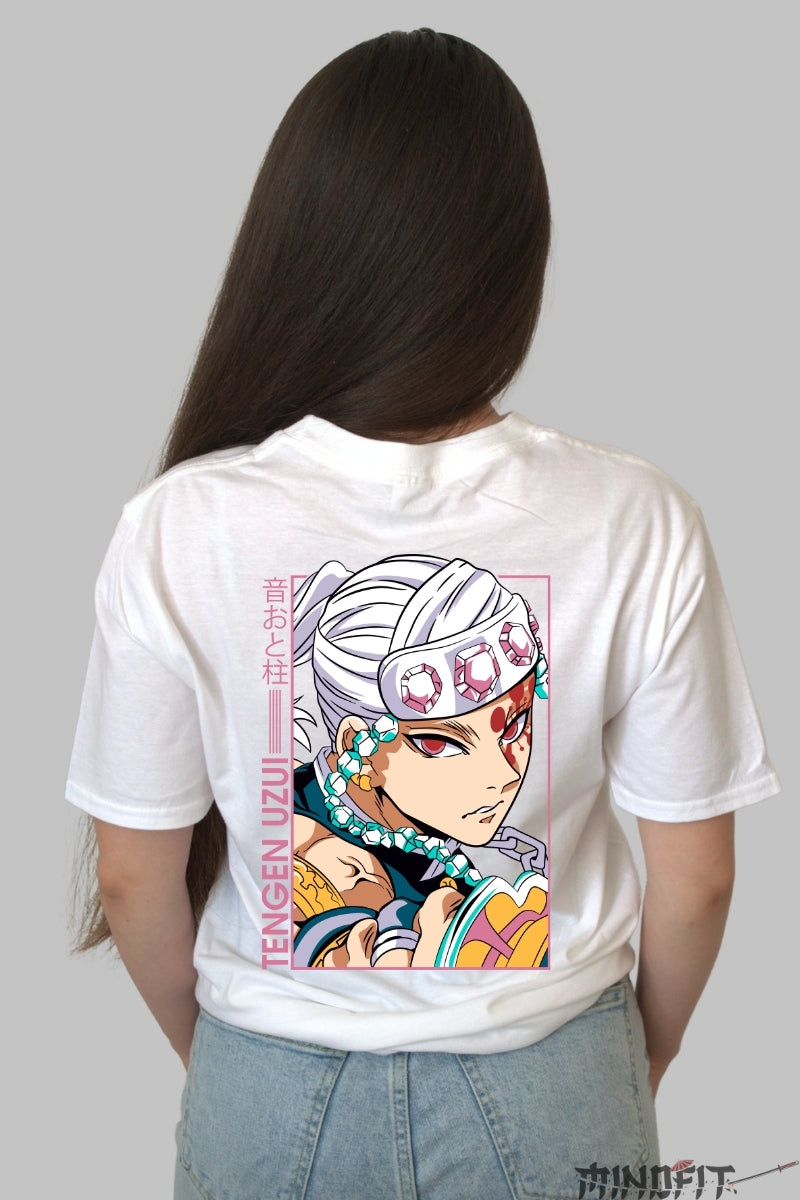 Tricou Anime Demon Slayer - Tengen Uzui Flash Dama alb
