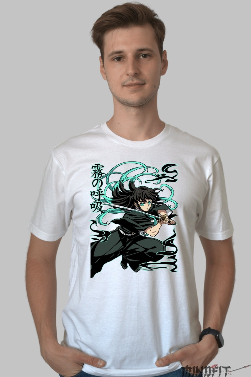 Tricou Anime Demon Slayer - Tokito Mist Breathing Style barbat alb