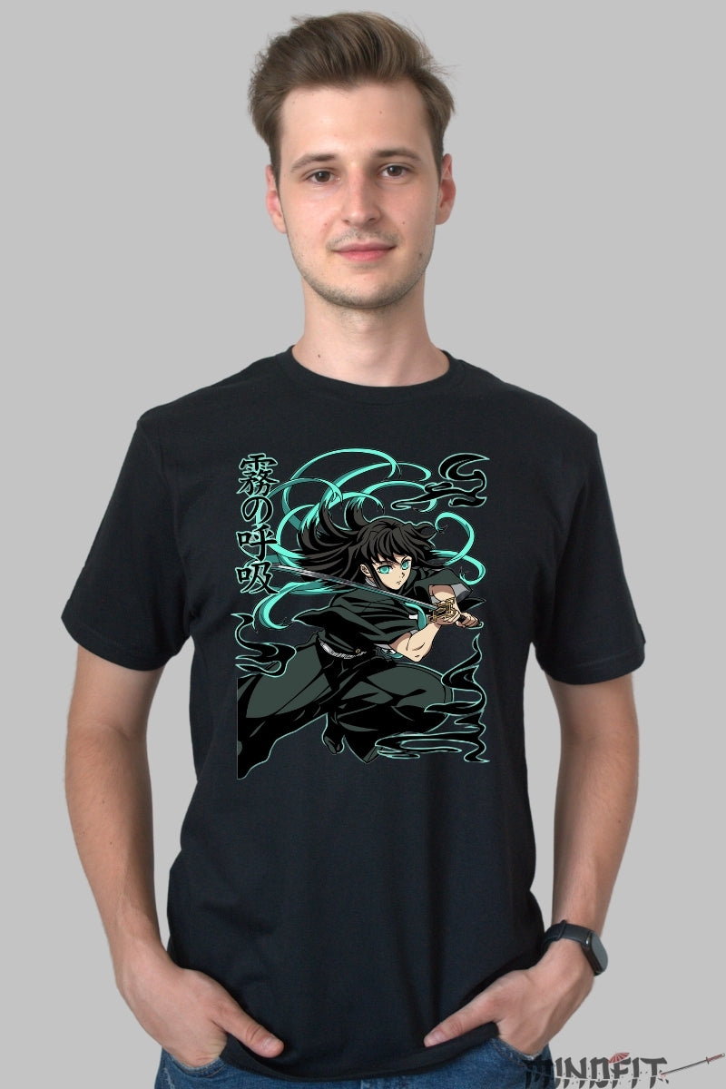 Tricou Anime Demon Slayer - Tokito Mist Breathing Style barbat negru