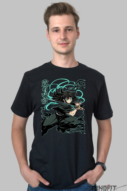 Tricou Anime Demon Slayer - Tokito Mist Breathing Style barbat negru