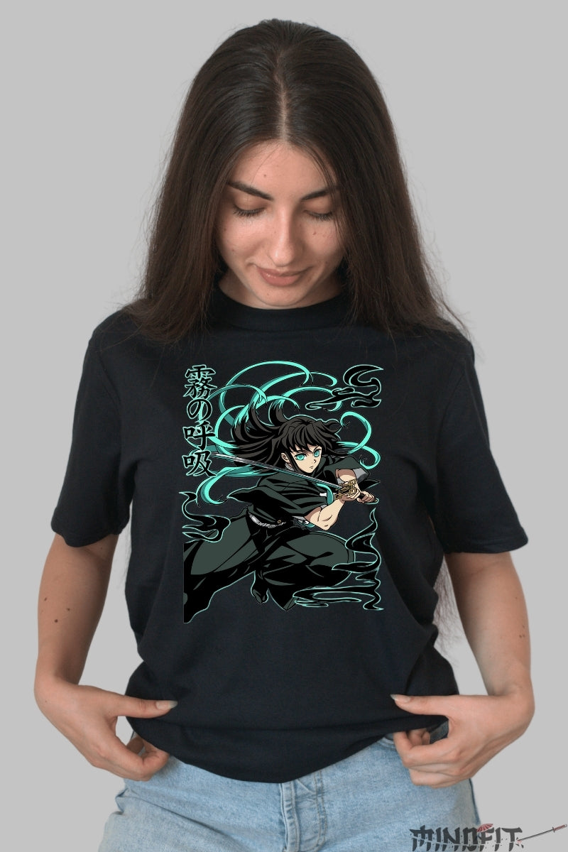 Tricou Anime Demon Slayer - Tokito Mist Breathing Style dama negru