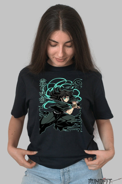 Tricou Anime Demon Slayer - Tokito Mist Breathing Style dama negru