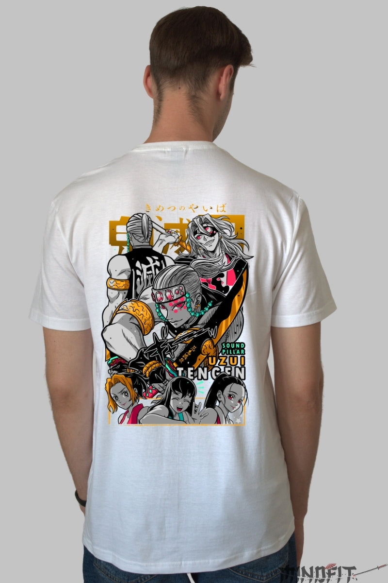 Tricou Anime Demon Slayer - Uzui Tengen Stralucitor Barbat Alb