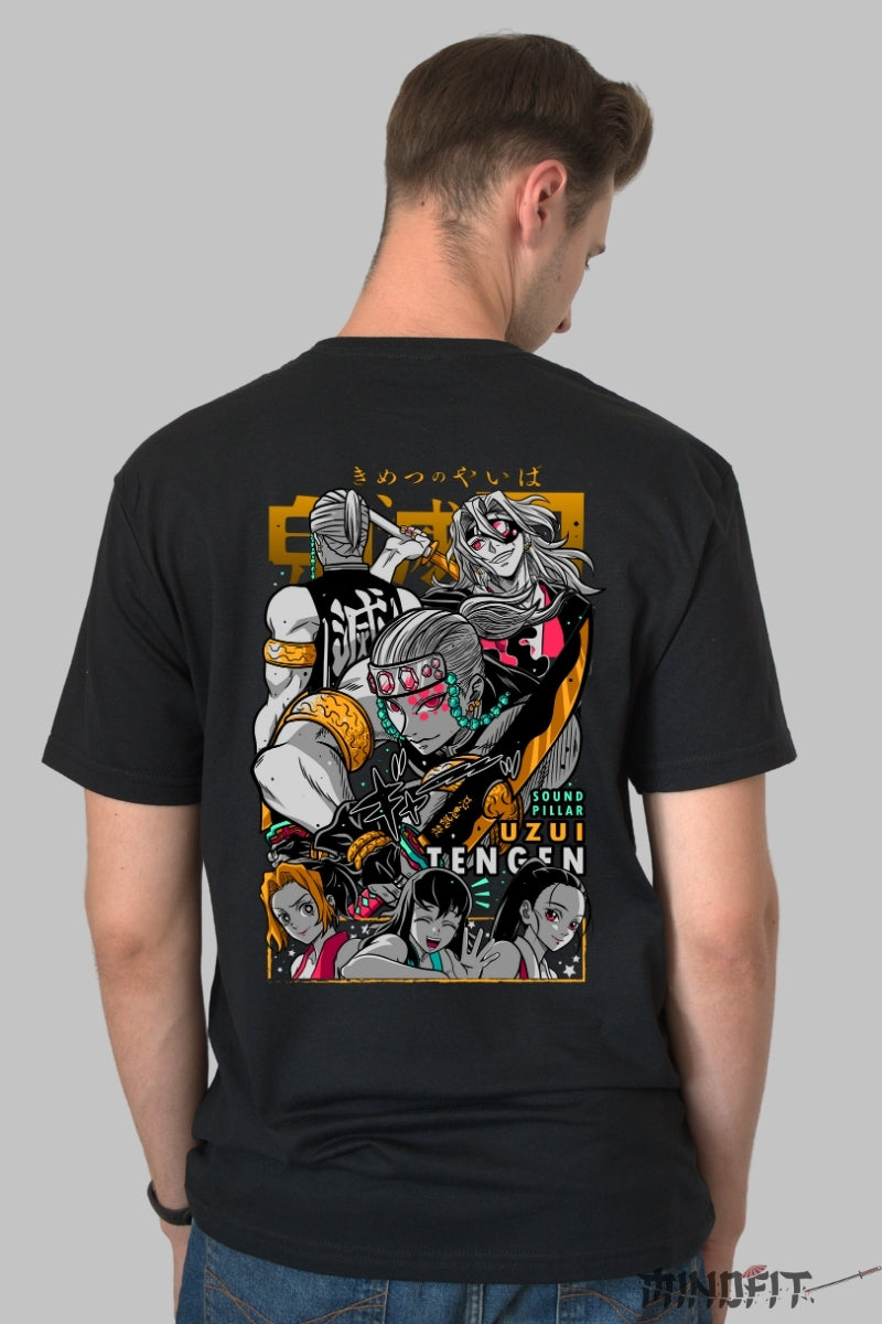 Tricou Anime Demon Slayer - Uzui Tengen Stralucitor Barbat Negru