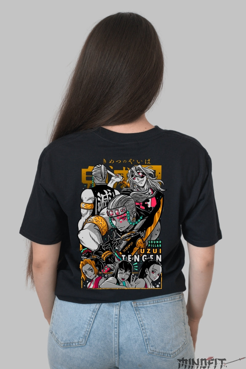 Tricou Anime Demon Slayer - Uzui Tengen Stralucitor Dama Negru