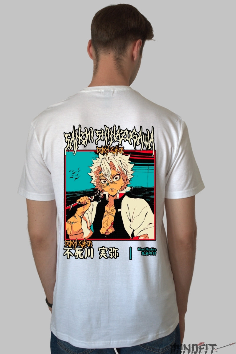 Tricou Anime Demon Slayer - Wind Hashira Fury Barbat Alb