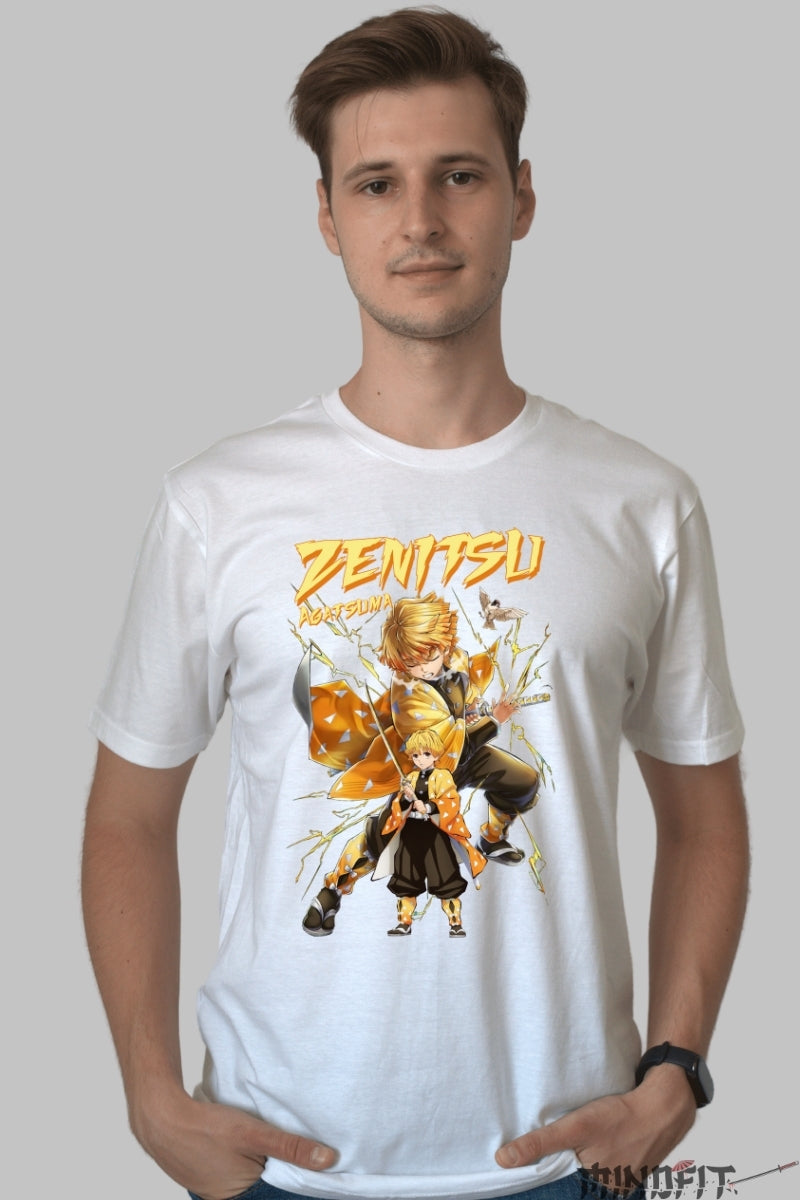 Tricou Anime Demon Slayer - Zenitsu Agatsuma Thunder Mode barbat alb