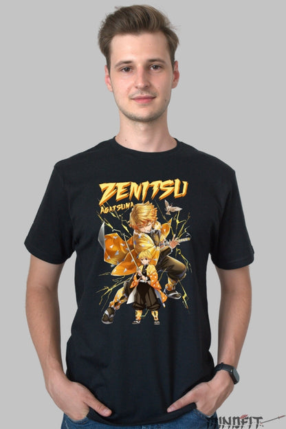Tricou Anime Demon Slayer - Zenitsu Agatsuma Thunder Mode barbat negru