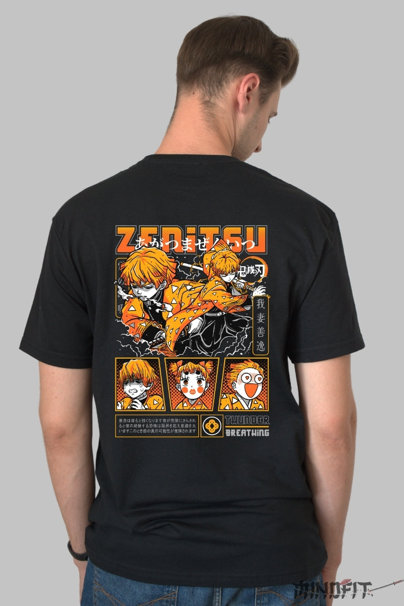 Tricou Anime Demon Slayer - Zenitsu Fulger Total Barbat Negru