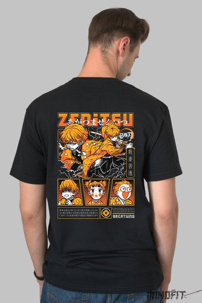 Tricou Anime Demon Slayer - Zenitsu Fulger Total Barbat Negru
