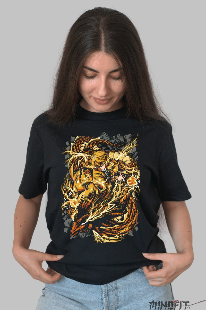 Tricou Anime Demon Slayer - Zenitsu Fulgerul Dragonului Dama Negru