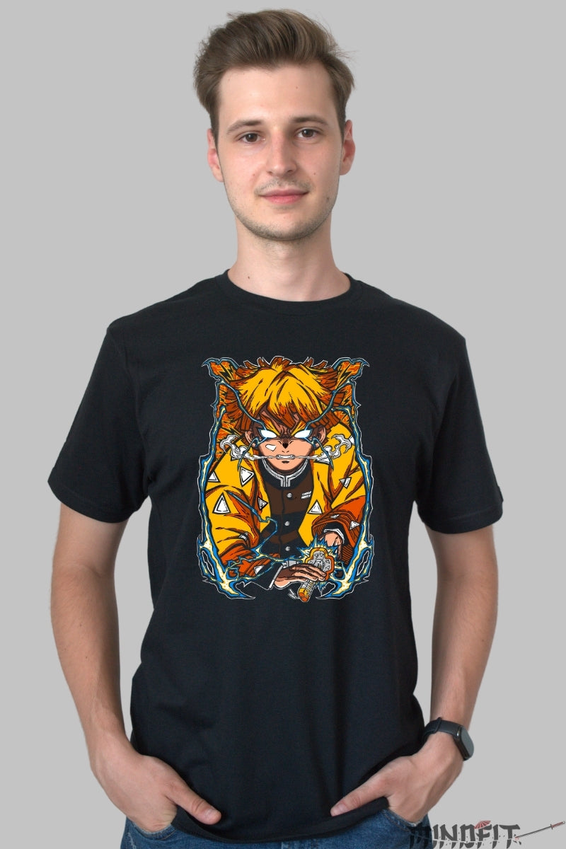 Tricou Anime Demon Slayer - Zenitsu Thunder Awakening barbat negru