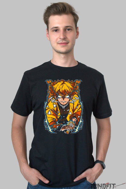 Tricou Anime Demon Slayer - Zenitsu Thunder Awakening barbat negru