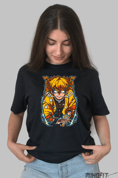 Tricou Anime Demon Slayer - Zenitsu Thunder Awakening dama negru