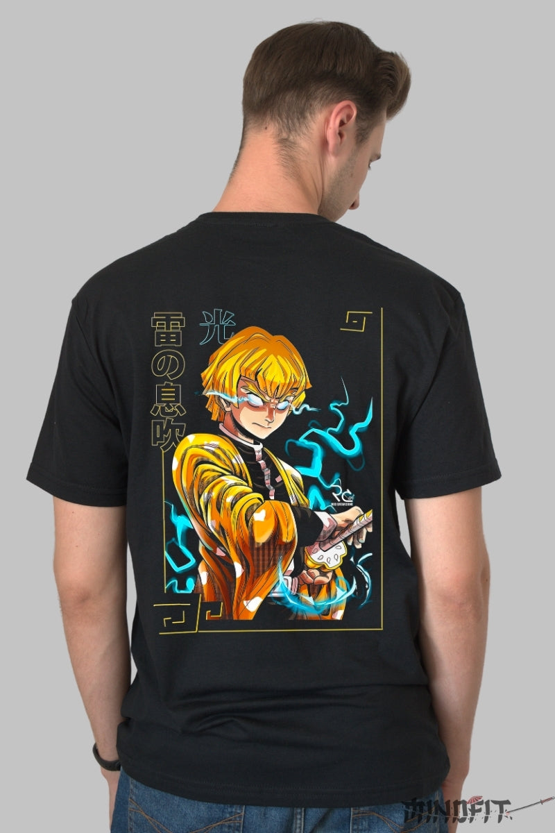 Tricou Anime Demon Slayer - Zenitsu Thunder Fade Barbat Negru