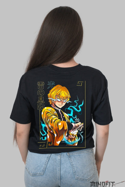 Tricou Anime Demon Slayer - Zenitsu Thunder Fade Dama Negru