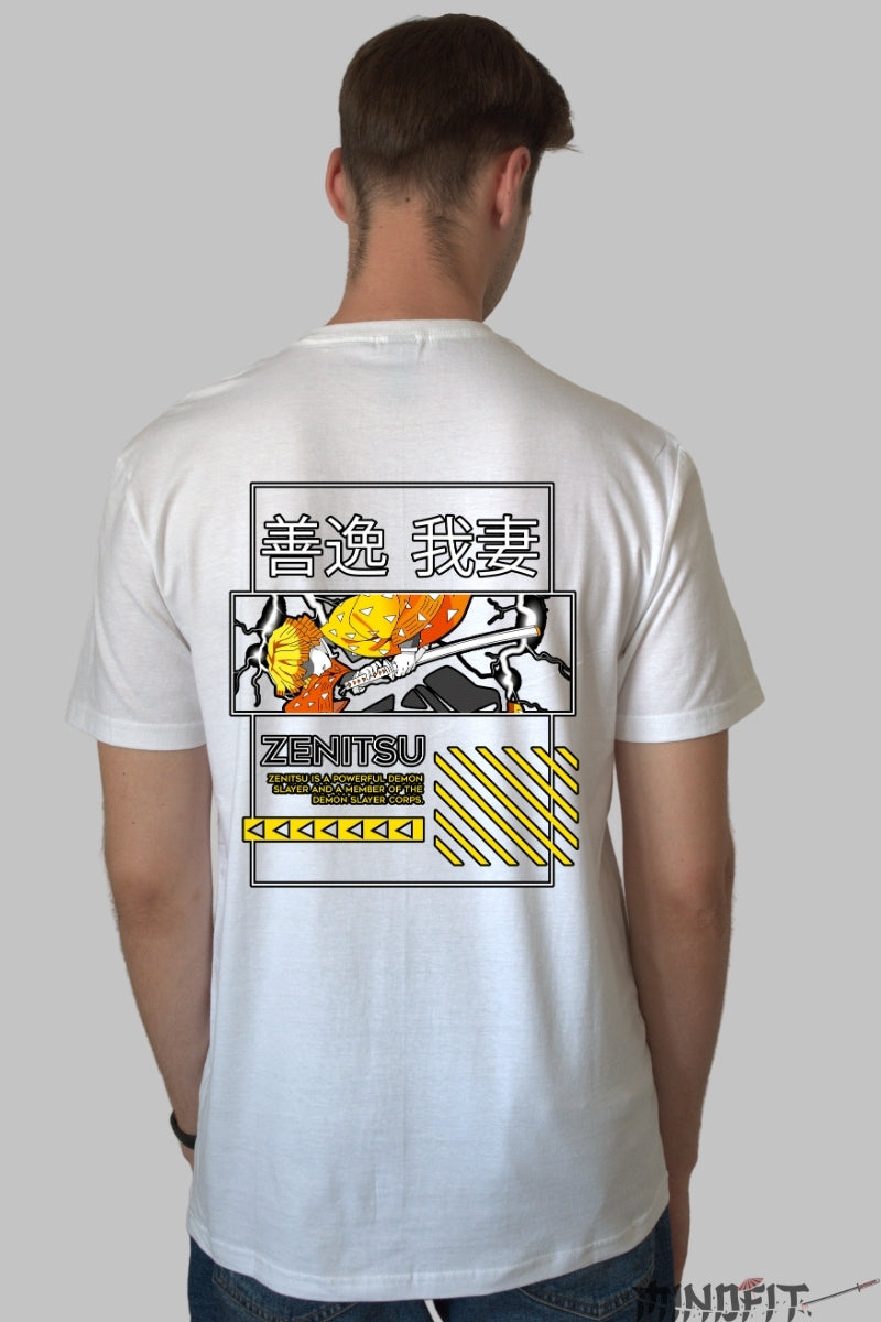 Tricou Anime Demon Slayer - Zenitsu Thunder Form Barbat Alb