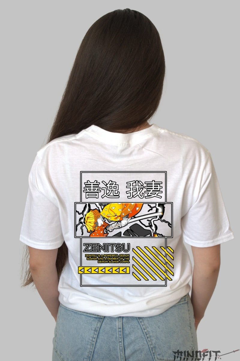 Tricou Anime Demon Slayer - Zenitsu Thunder Form Dama alb