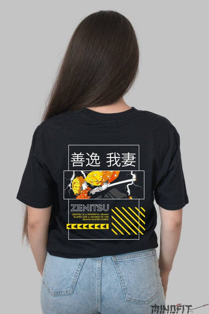 Tricou Anime Demon Slayer - Zenitsu Thunder Form Dama Negru