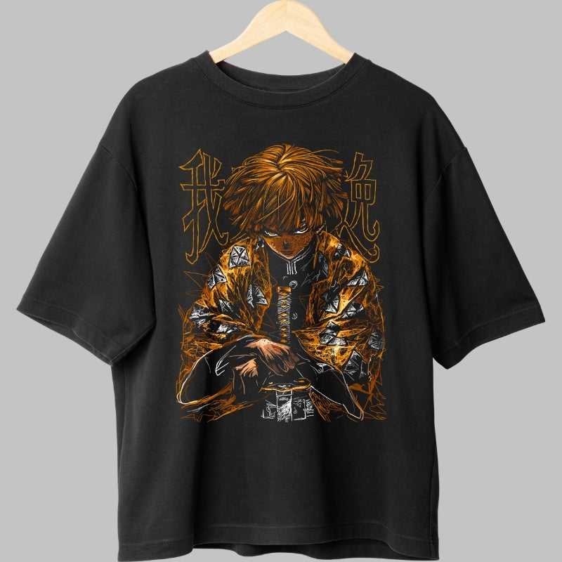 Tricou Anime Demon Slayer - Zenitsu Thunder Rage fata