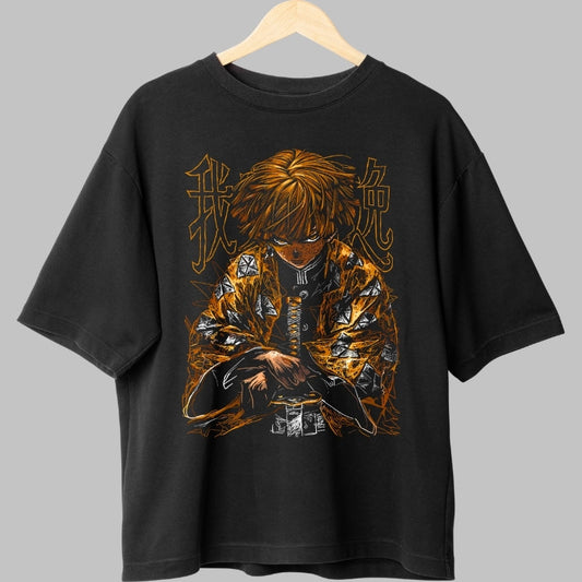 Tricou Anime Demon Slayer - Zenitsu Thunder Rage fata