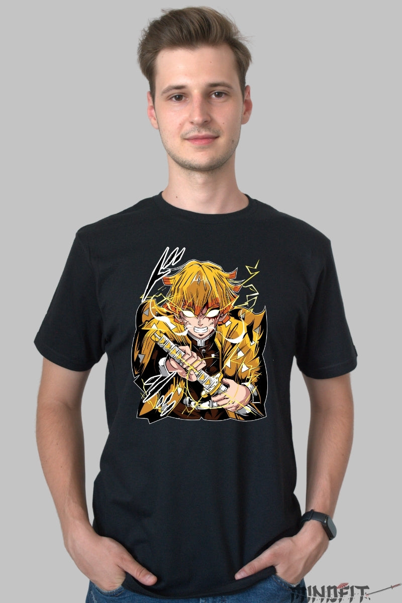 Tricou Anime Demon Slayer - Zenitsu Thunder Rage barbat negru
