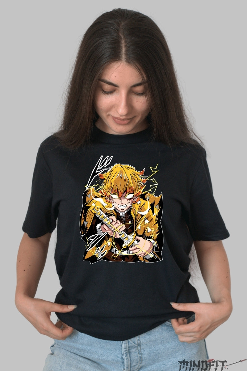 Tricou Anime Demon Slayer - Zenitsu Thunder Rage dama negru