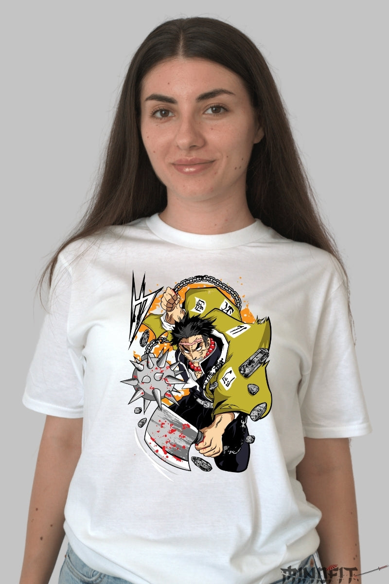 Tricou Anime Demonic Slayer - Tengen Uzui in plina confruntare dama alb