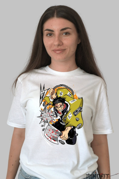 Tricou Anime Demonic Slayer - Tengen Uzui in plina confruntare dama alb