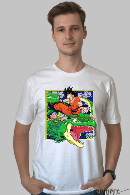 Tricou Anime Dragon Ball – Goku & Shenron Classic barbat alb